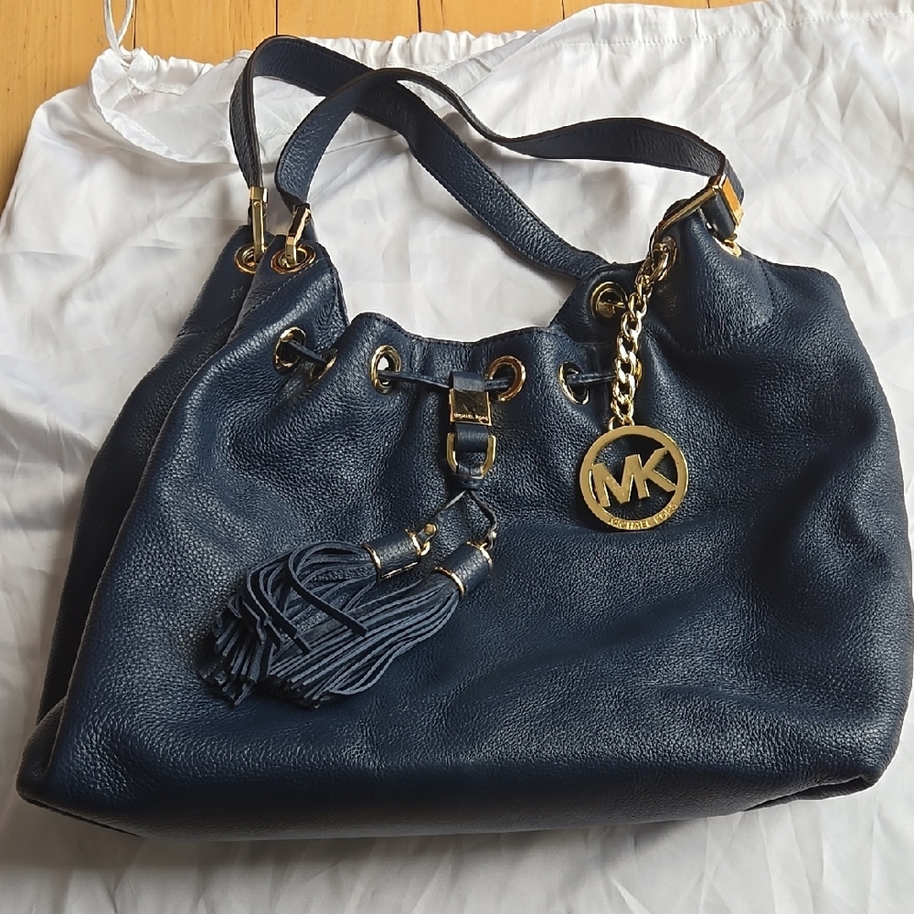 Michael Kors Navy Blue Leather Tote Bag